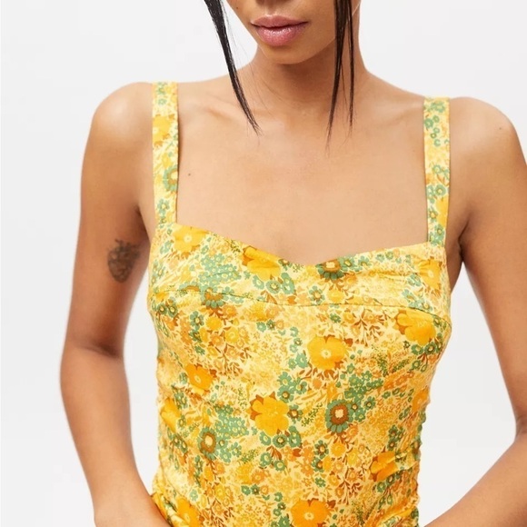 Urban Outfitters UO Yellow and Green Floral Mini Halter Dress Nwot Size Small S - Picture 10 of 16